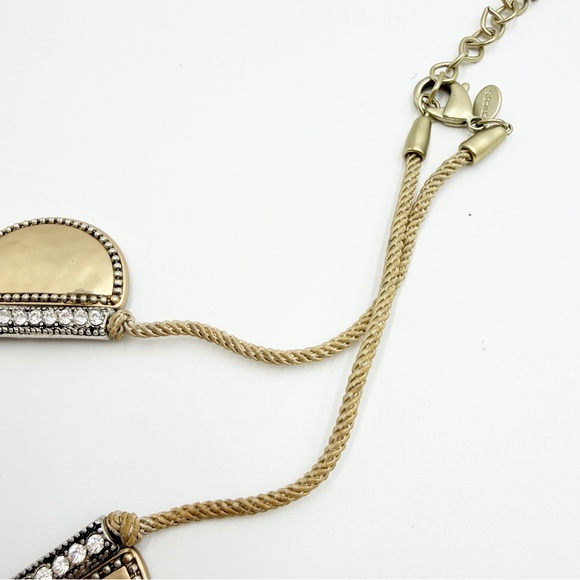 Chico’s Brushed Gold Rhinestone Statement Necklace Rope Chain Bib - Picture 10 of 12